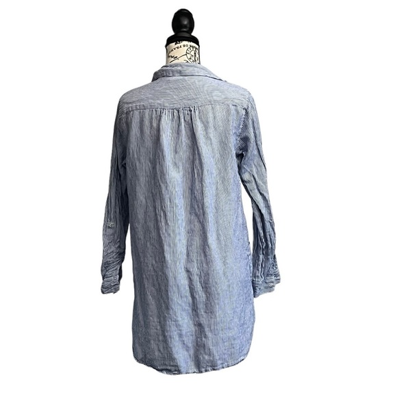 For Cynthia Women’s Blue White Striped Tunic Blouse Embroidered Floral Size S - Picture 5 of 11